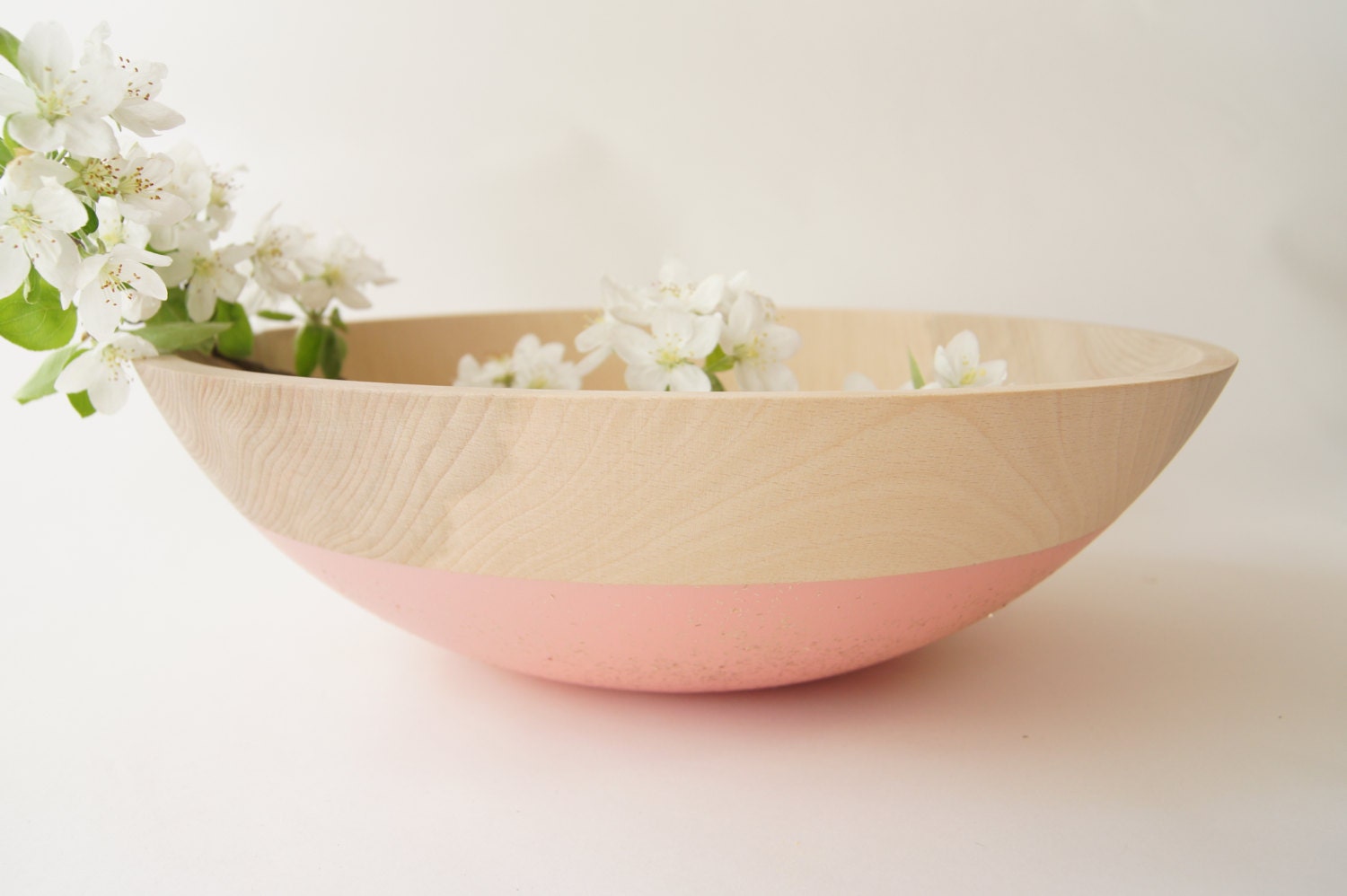 Wooden Bowl 15", Soft Pink, Summer Party, Picnic, Kitchen Decor