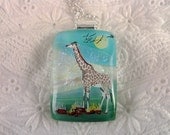 Giraffe Jewelry, Dichroic Glass Giraffe Pendant, Fused Glass Jewelry, Giraffe Necklace