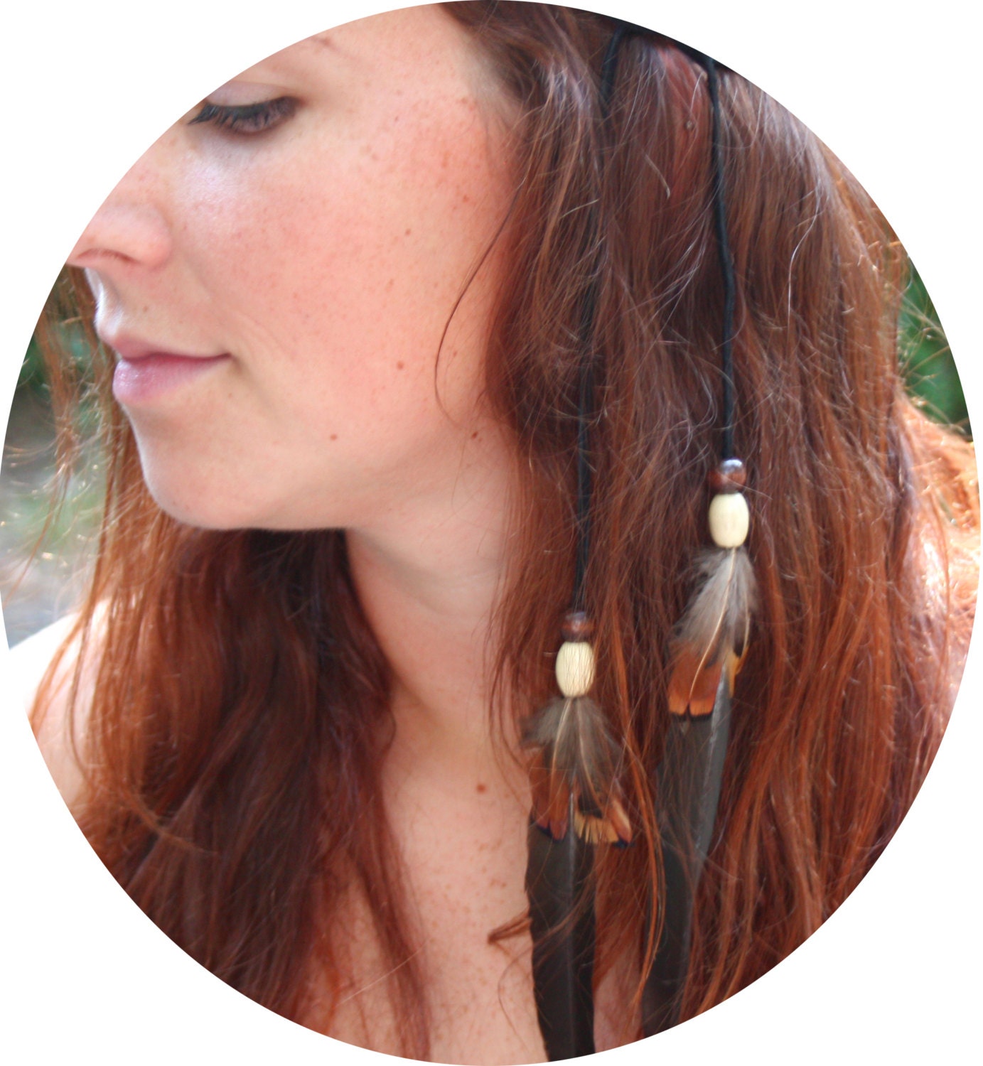 Dark Leather and Feather Multi-Use Headband, Armband, Necklace, Belt
