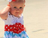 Girls Cheveron Peasant style dress "Aqua and White" boutique hand made 6-9 month to 5T...Love Tay Boutique