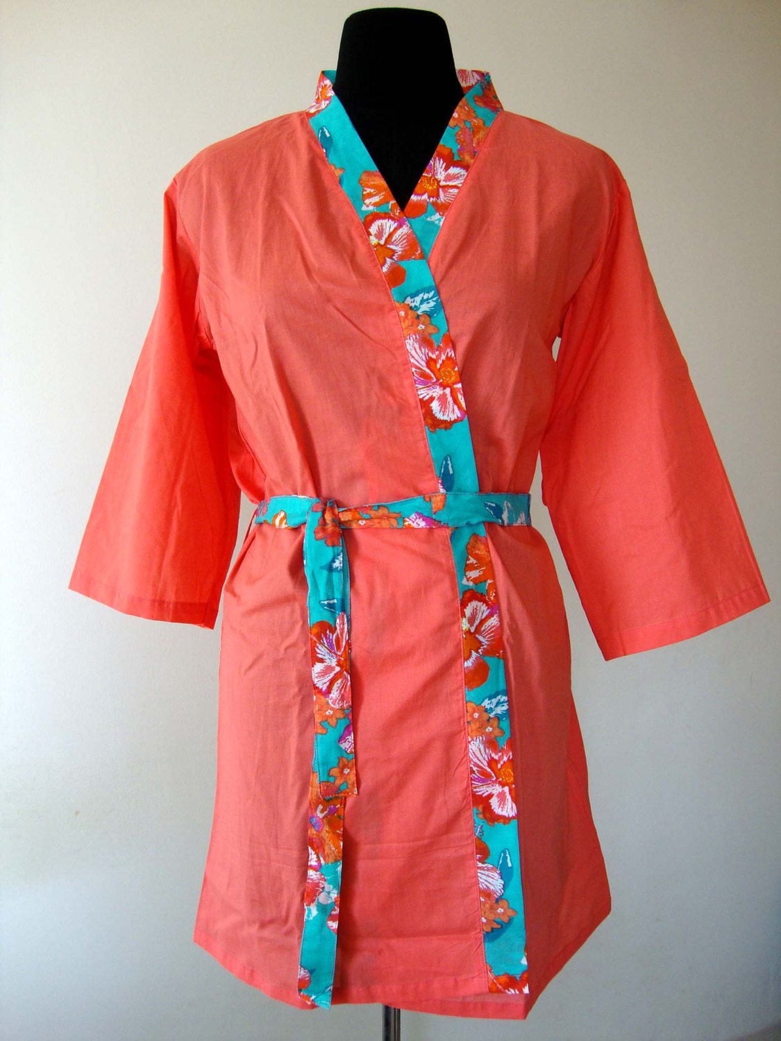 Plain Orange Robe, Wrap dress - Bridesmaids gift, getting ready robes, Bridal shower favors, baby shower