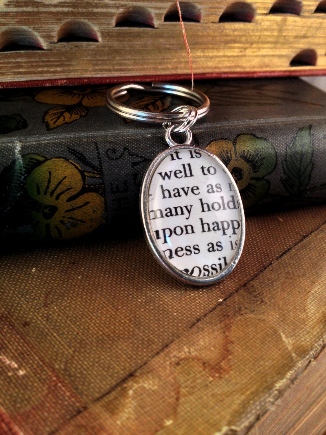 Jane Austen Northanger Abbey Antiqued Silver Book Page Keychain or Key Ring It is well to have as many holds upon happiness as possible