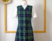 Pendleton Knockabouts Wool Jumper Dress in Purple and Green Plaid, 90s - S/M