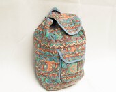 Vintage tribal pastel color block cotton backpack rucksack size large