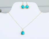 Bridesmaid Set - Necklace and Earrings Set - Turquoise Drop Jewelry - Teal Bridesmaid Jewelry, Wedding Jewelry