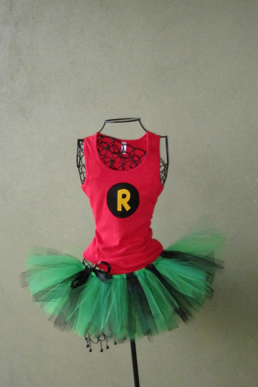 Superhero Running Tutu: Robin Inspired Custom Racing Tank and Pixie Length (9 inch) Tutu