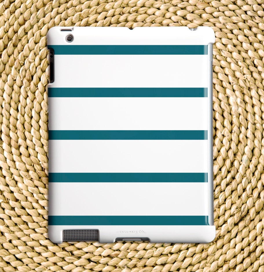 Beachy Skinny Stripe Barely-There Snap-On Hard Plastic iPad 2 / iPad 3 Case in Deep Sea (In Stock & Ready to Ship)
