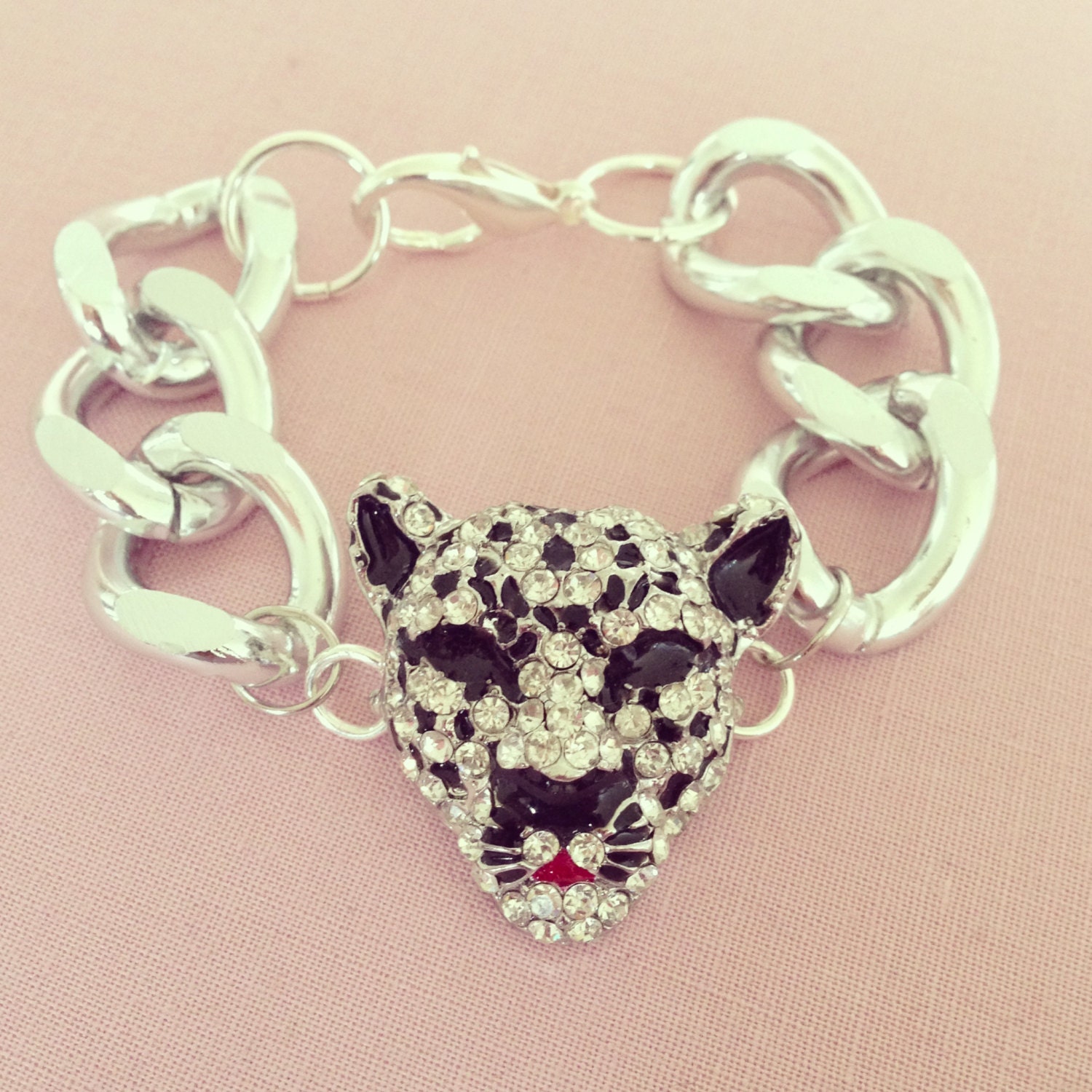 Large silver leopard chain bracelet