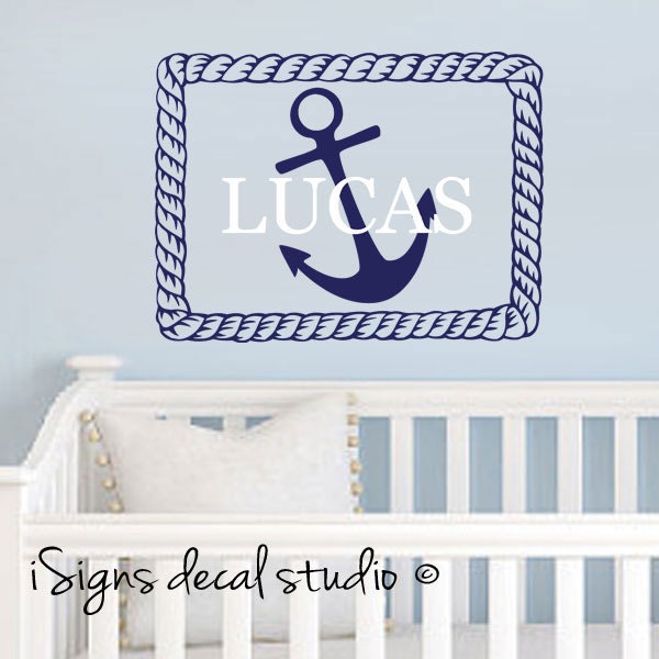 NAUTICAL MONOGRAM - Boys Rope Name Wall Decal - Sailing Anchor Personalized Decal - Kids Wall Decal Stickers