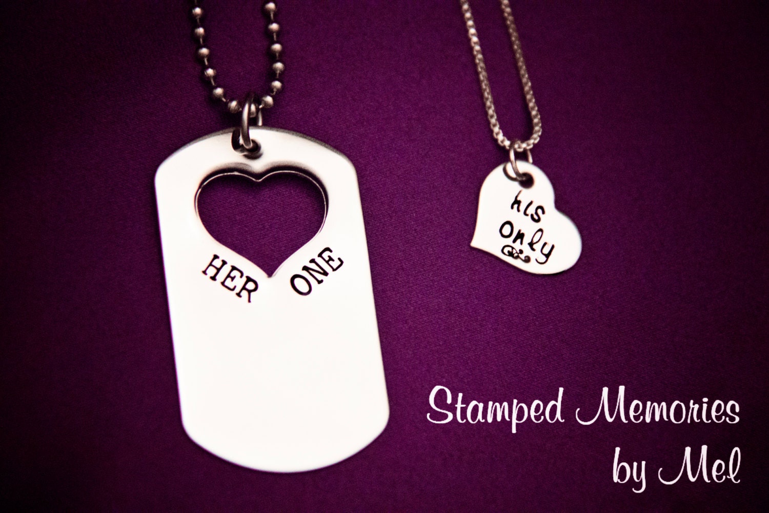 Her One, His Only Dog Tag Set - The Original - Hand Stamped Couples Jewelry - Necklace Set - Custom Made - Gift for Couple, Newlyweds