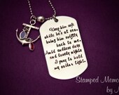 Navy Wife's Prayer - Hand Stamped Stainless Steel Dog Tag - Anchor Charm with Birthstones - Military Deployment Jewelry - Long Distance Love