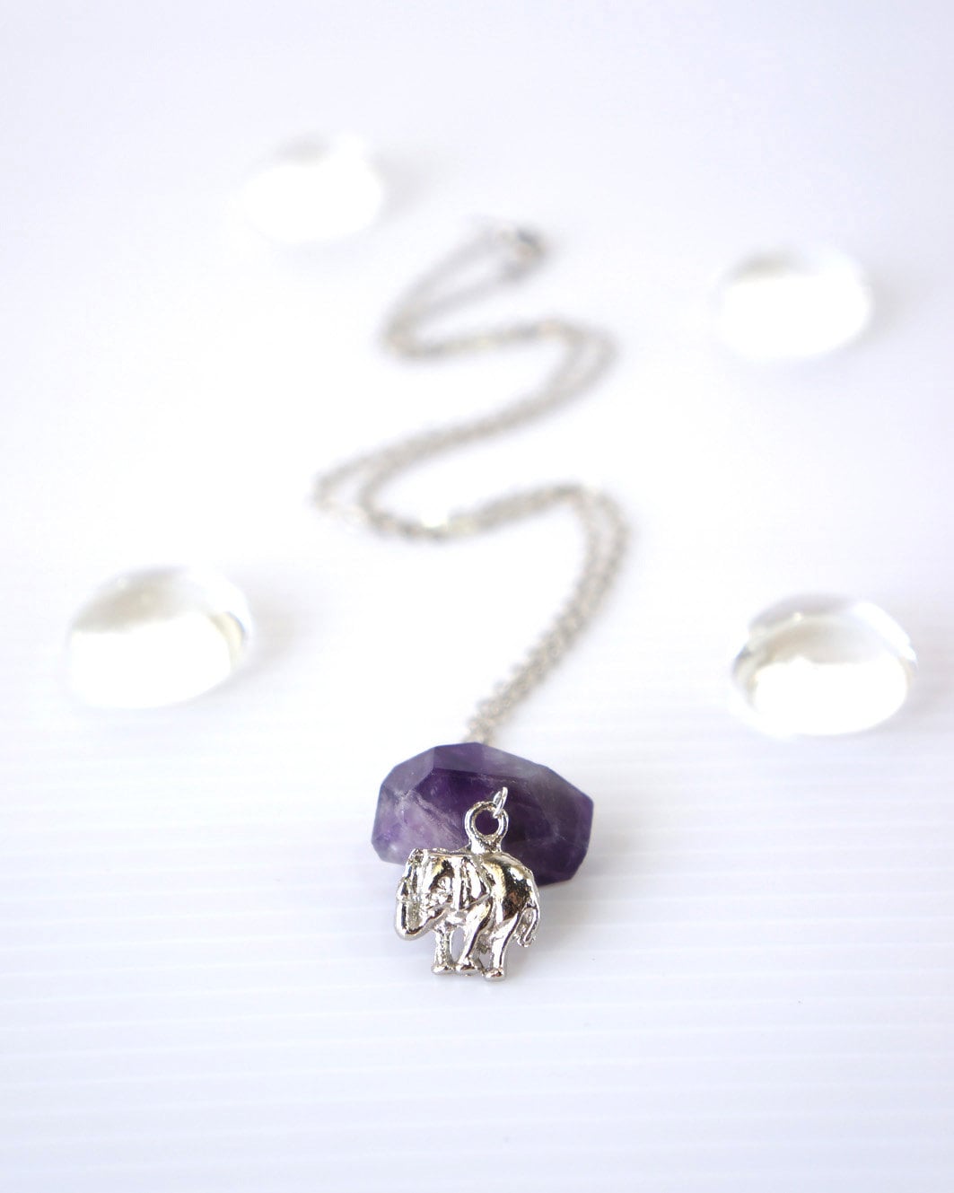 Little Elephant Charm Necklace, Purple Amethyst Faceted Stone, Cute Gift For Little Girl, Girls Jewelry