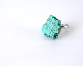 Turquoise Stone Ring, Wire Wrapped Flat Stone Adjustable Ring, Golden Wire Natural Stone Ring, One Of A Kind Stone Ring