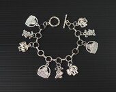 Pet Charm Bracelet, Elephant Charm, Kitten Charm, Rabbit Charm, Silver Plated Bracelet, Girls Bracelet, Pet Lover Jewelry