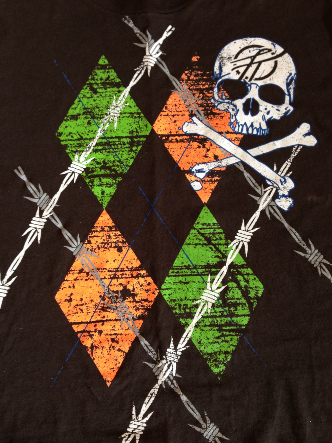 Skull Skeleton Argyle T Shirt UPCYCLED into a T-Shirt Skirt / YOUR choice of Long or Short T-Skirt Dress Top / Recycled Cotton Tee / Punk