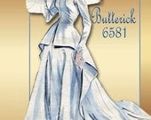 1950s Wedding Dress Butterick 6581 Vintage Bridal Gown with Peplum Tunic and Long Train Unused Pattern
