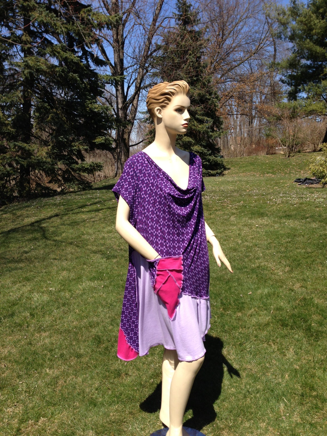 XXXL Plus Size Dress Asymmetric Tunic with Pocket Patchwork Ruffled Cotton Spandex Womens Clothing Ready to Ship