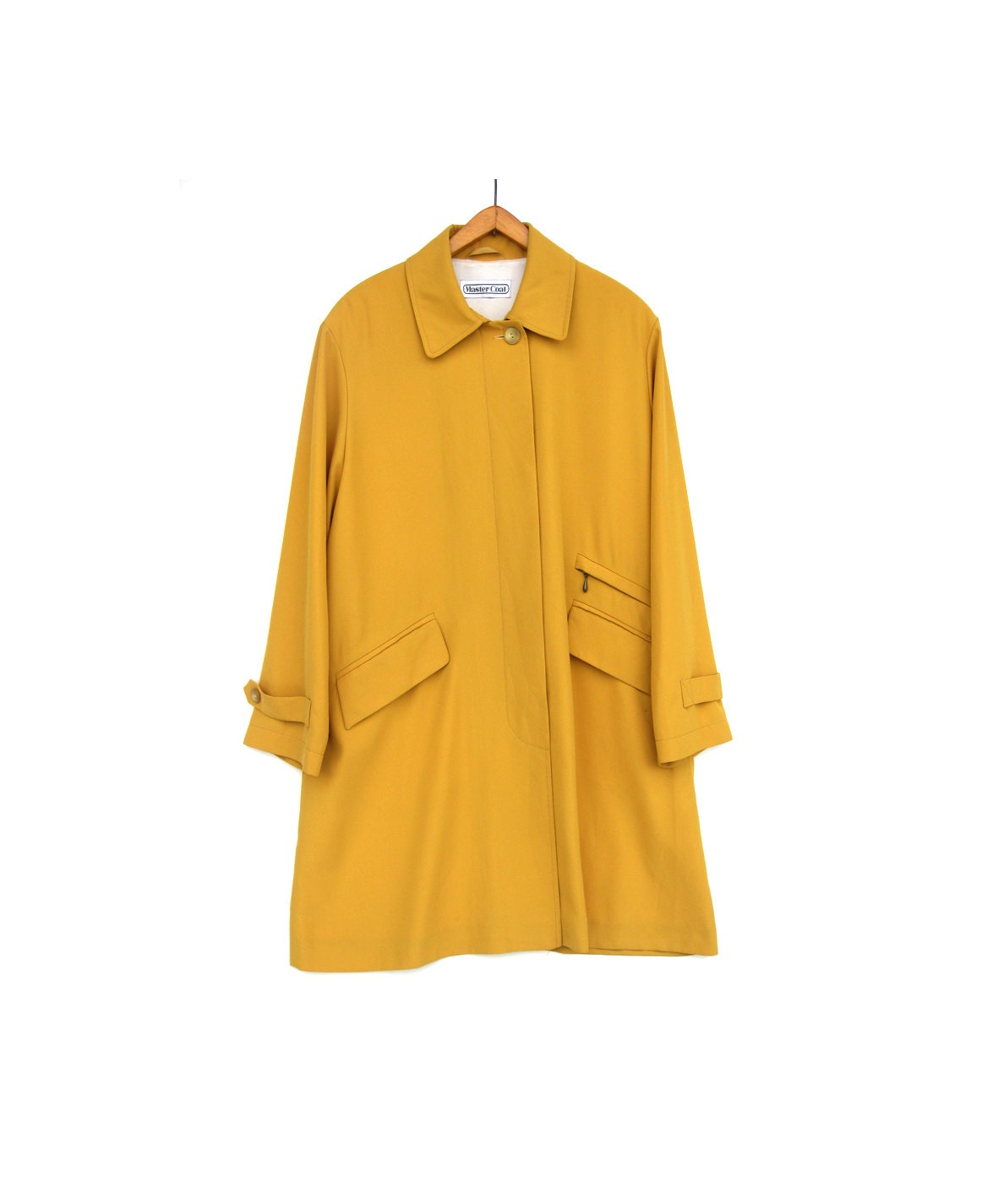 Vintage Swing Coat - Spring Yellow Raincoat - Minimalist Long Jacket - " Rain Master " - Bright Yellow Cocoon- Medium Elegant Outerwear - Gintro