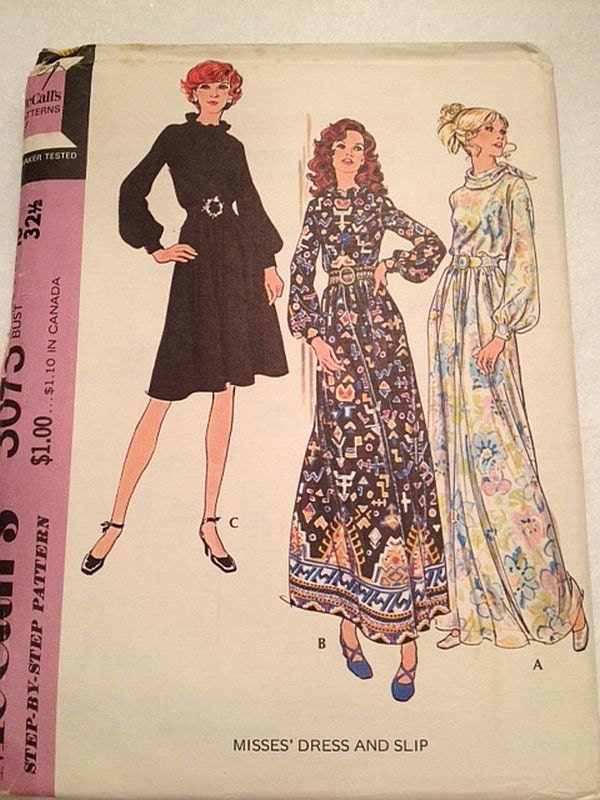 Vintage 1970s Maxi Dress Pattern, McCalls 3073, Retro Dress and Slip Size 10 Bust 32 1/2