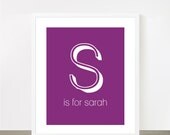 Orchid purple baby girl name nursery print, nursery poster, S is for Sarah Monogram print