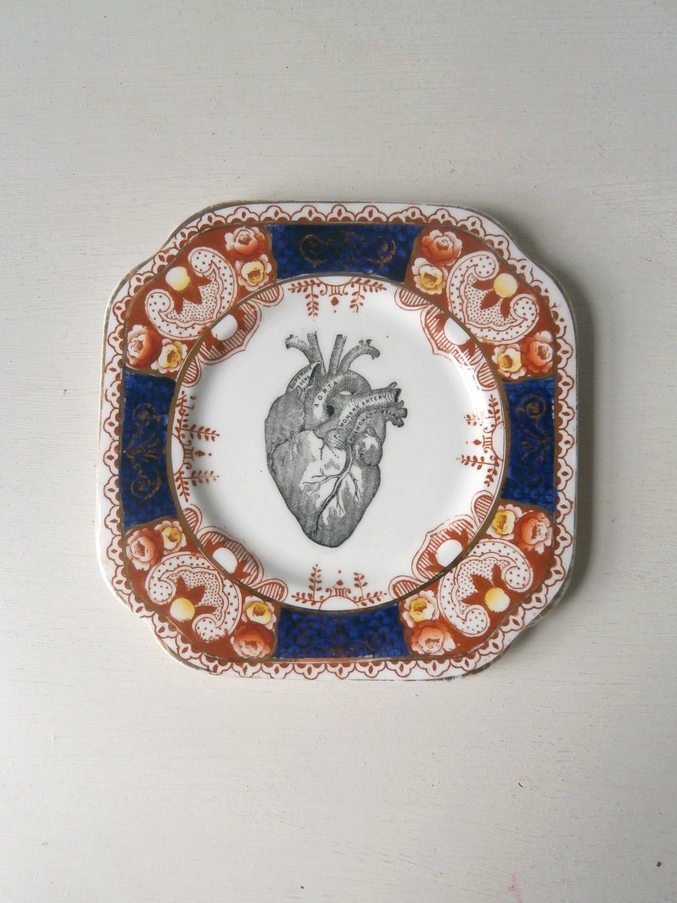 Vintage Anatomical Heart Plate Altered Art
