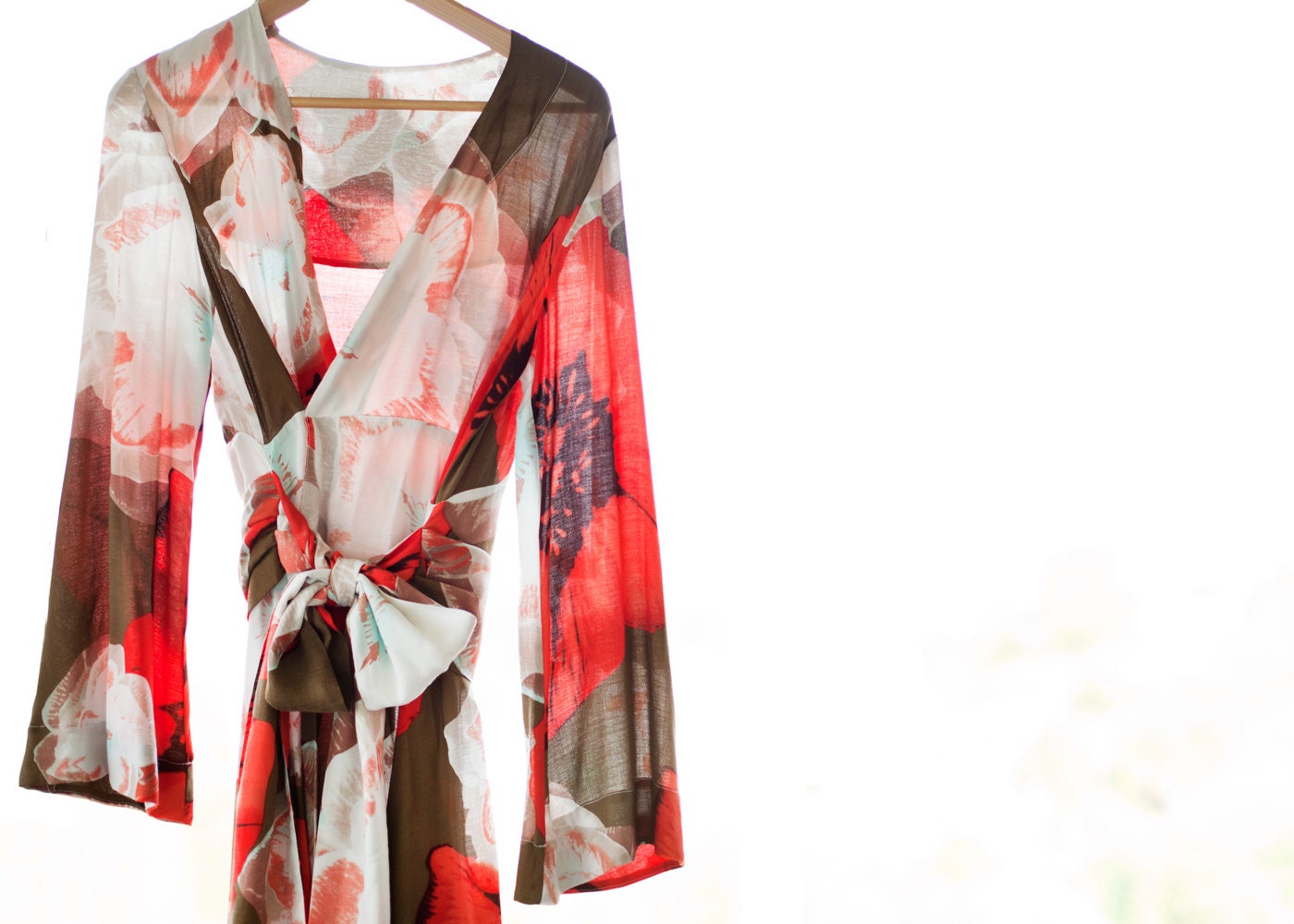 Kimono Robe in Orange Poppies - size large
