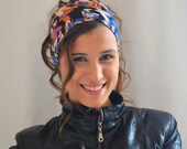 Blue floral cotton jersey stretchy headband yoga headband ear warmer birthday gift girly accessories summer trend