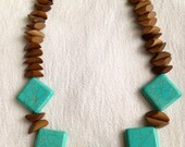 Turquoise and Wood Beaded Statement Necklace