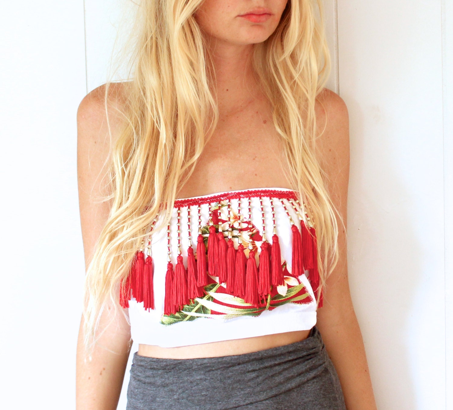 Aloha Hawaiian Print Tassel Crop Top