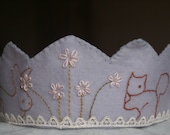 Birthday Crown - Waldorf Crown - SALE - Felt Crown - Flower Crown - Embroidered Crown - Rabbit Crown - Waldorf Toy - Waldorf Birthday