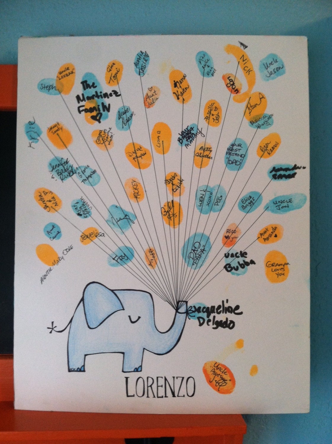 Hand Drawn Ink Elephant with balloons baby guest book