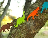 Multicolored Brown Orange Lime Turquoise Dinosaur Felt Garland