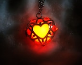 Glow in the Dark Sterling Silver Locket Pendant - Glow in the Dark Materia - Heart Locket - Glow Pendant - Red Glow