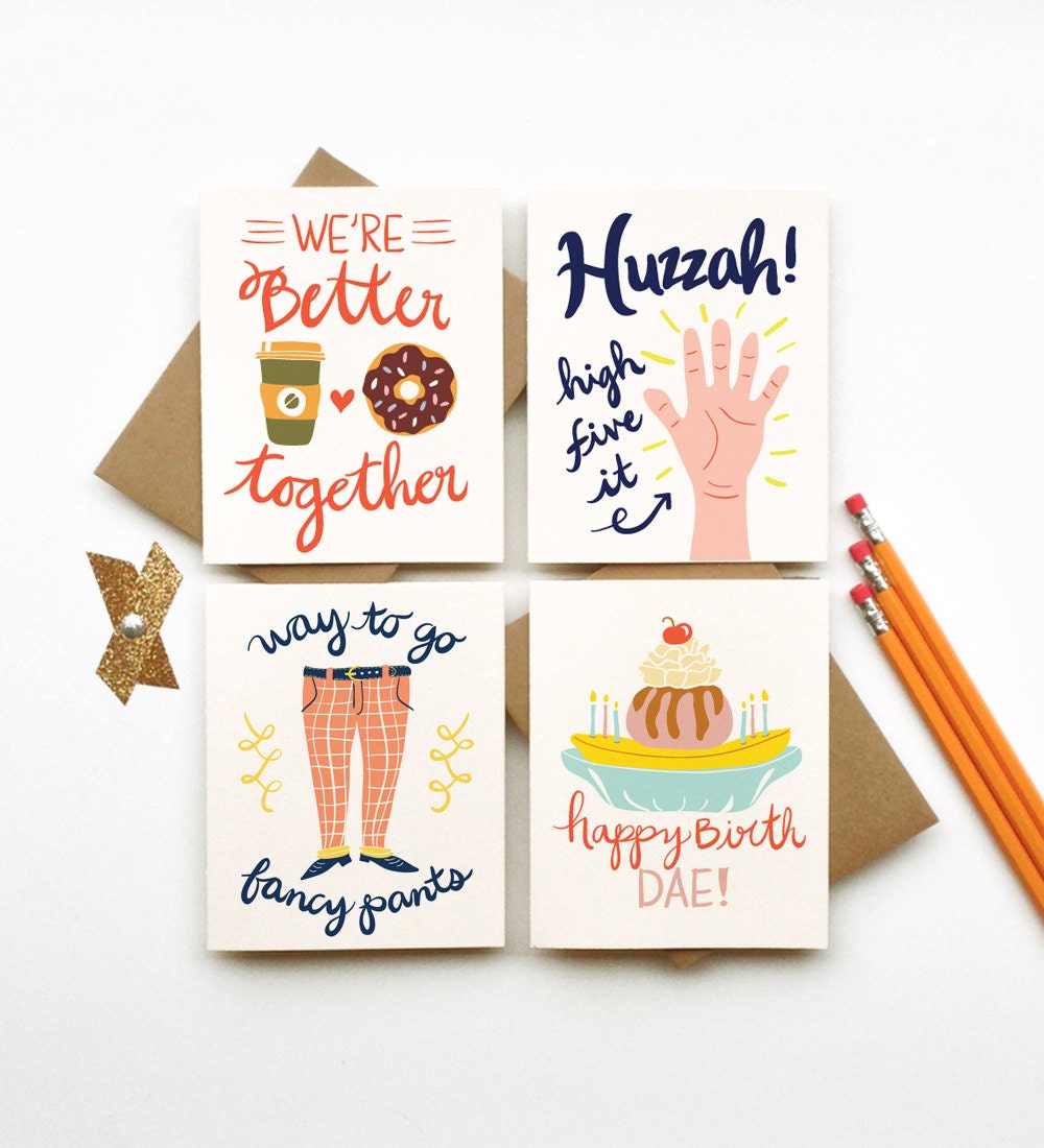 Buy 3 Get 1 FREE greeting cards stationery calligraphy typography hand lettered chic clever cute paper goods promo deal