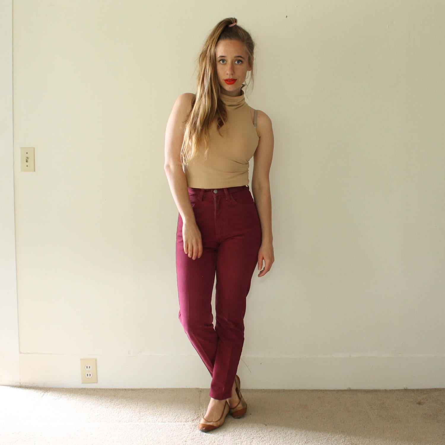 Vintage 90s Maroon Red Guess High Waisted Jeans // Waist // Pants