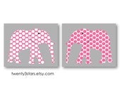 Polka Dot Elephant 8x10" Pair of Giclée Prints, You Choose the Colors, Wall Art Unframed, Perfect for a Nursery or Baby Shower for twins