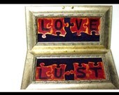 Unique Engagement Gift - Red & Purple Mixed Media Framed Symbolic Puzzle Piece Love Painting Wall Art Love Gift