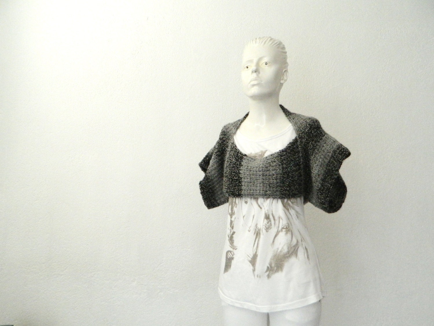 SUMMER SALE 20% OFF, Pippi's Silver Grey Black Short Sleeve Bolero, Boat or Scoop Necked Shrug, Warm and Cozy, Poncholero, Fashion