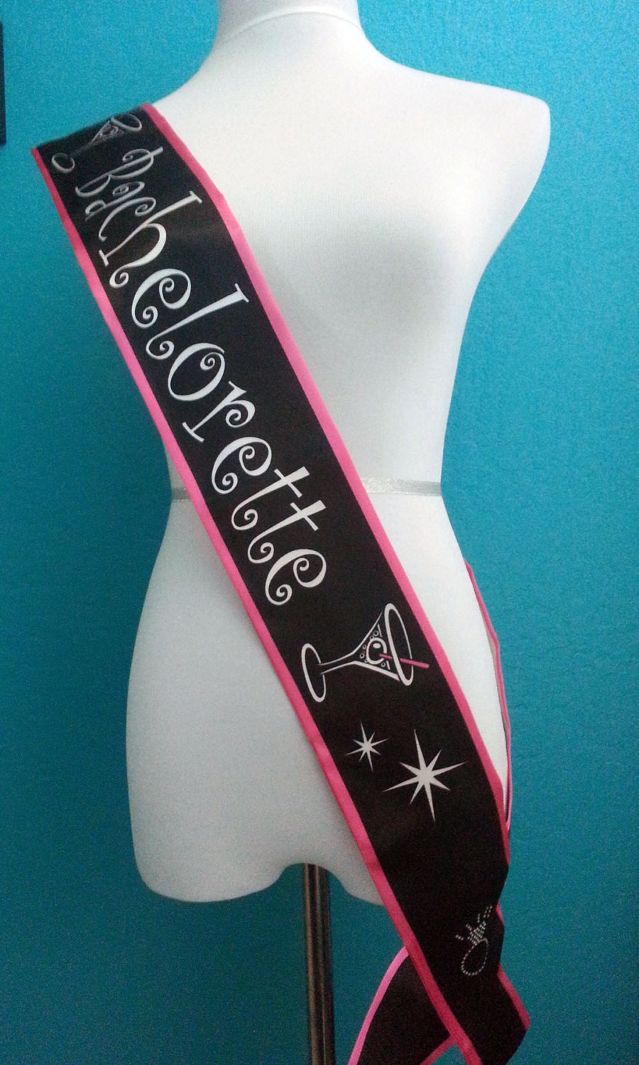 Bachelorette Sash. Satin Sash. Martini Glass Print Sash. Bride Sash. Bride To Be Sash. Bachelorette Party Sash. Rhinestone Ring for Bride