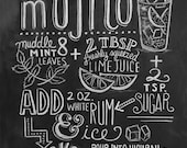 Typography Print - Mojito Kitchen Illustration - Mint Print - Summer Print - Kitchen Art -  11 x 14 Print - Chalkboard Art - Hand Lettering
