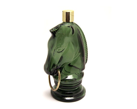 Vintage Avon Bottle Green Glass Trojan Horse Head Men Cologne Scent Collectible Bathroom Washroom Vanity Decor
