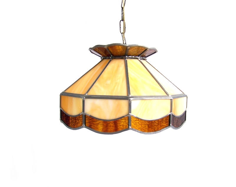 Vintage Ceiling Light Hanging Overhead Swag Pendant Lamp Amber Gold Yellow Brown Stained Tiffany Glass Retro Kitchen Bar Lighting Fixture
