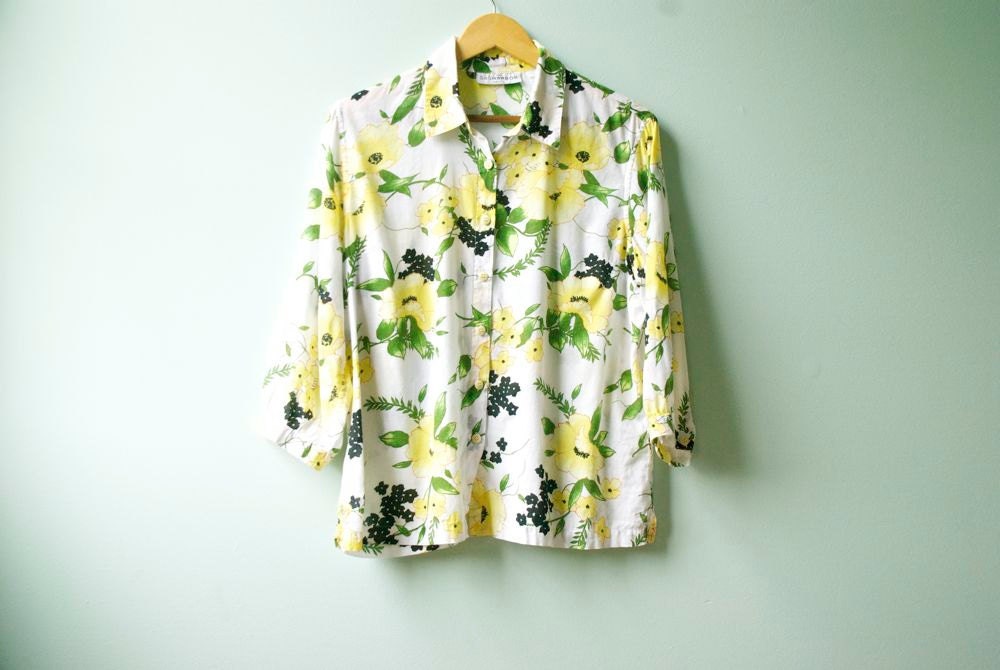 Vintage floral white and yellow shirt