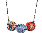 Floral Print Necklace in Midnight Blue, Red, Tangerine, Powder Blue and Yellow