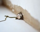 Beige Owl Necklace - Owl jewelry - Vintage style ephemera jewelry - Free shipping - Valentines jewelry