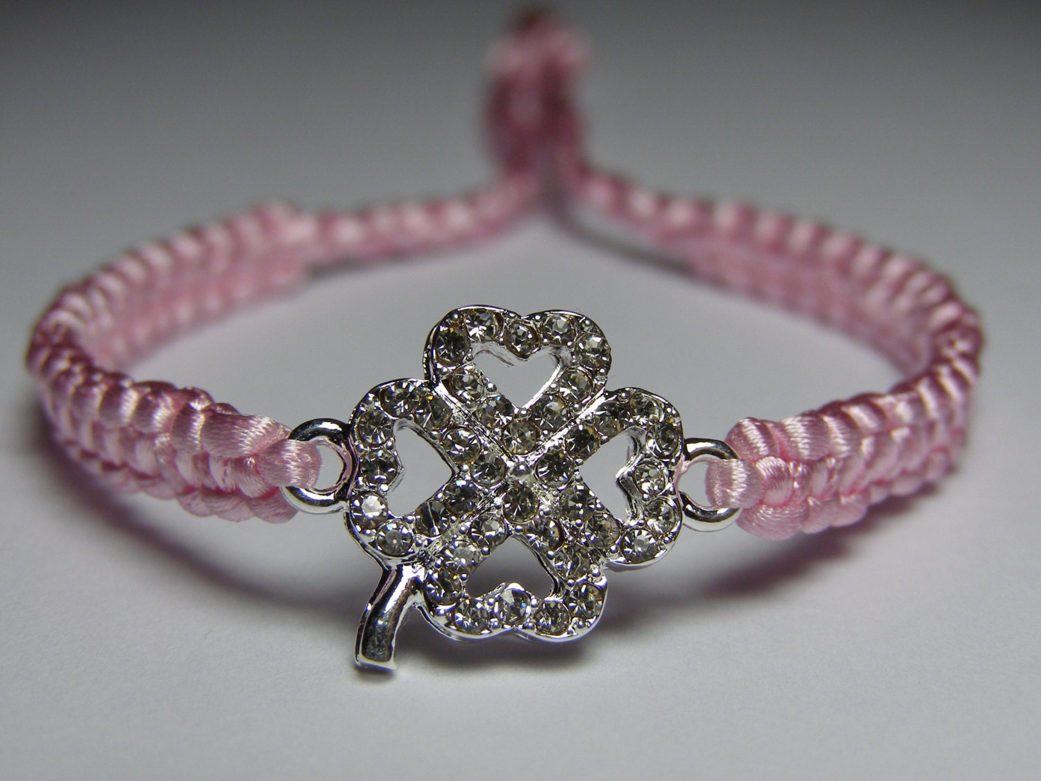 Clover bracelet for good luck with rhinestones