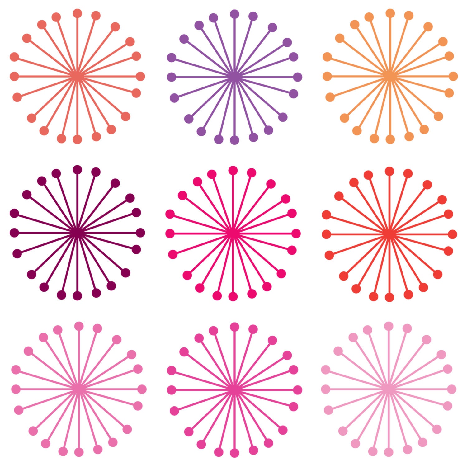 Digital Clip Art // Valentine's Day Starbursts // Pink, Red Purple // Commercial and Personal Use // Instant Download Il_570xn