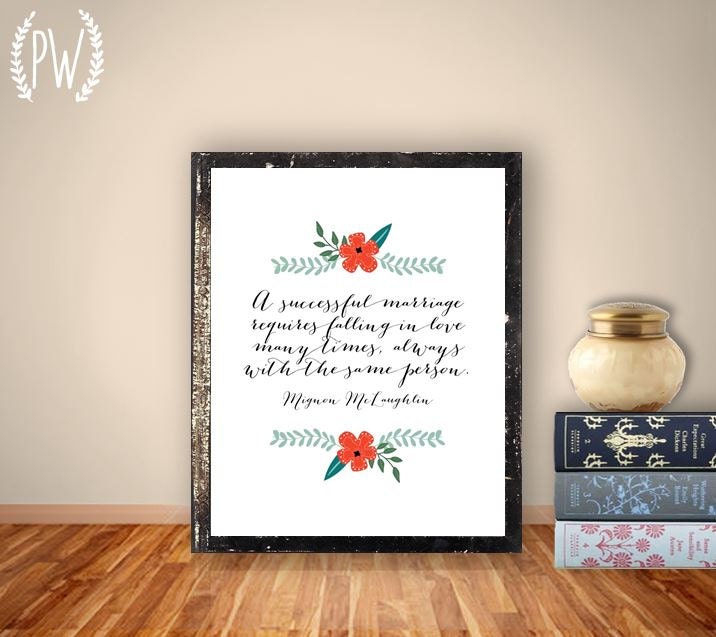 Wedding Quote Art Printable, Print wall art marriage anniversary decor poster, love inspirational quote - A successful marriage