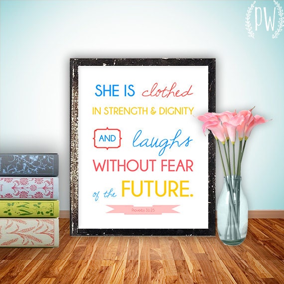 Bible Verse Printable, Scripture Print Christian wall art decor poster, typography - Proverbs 31:25