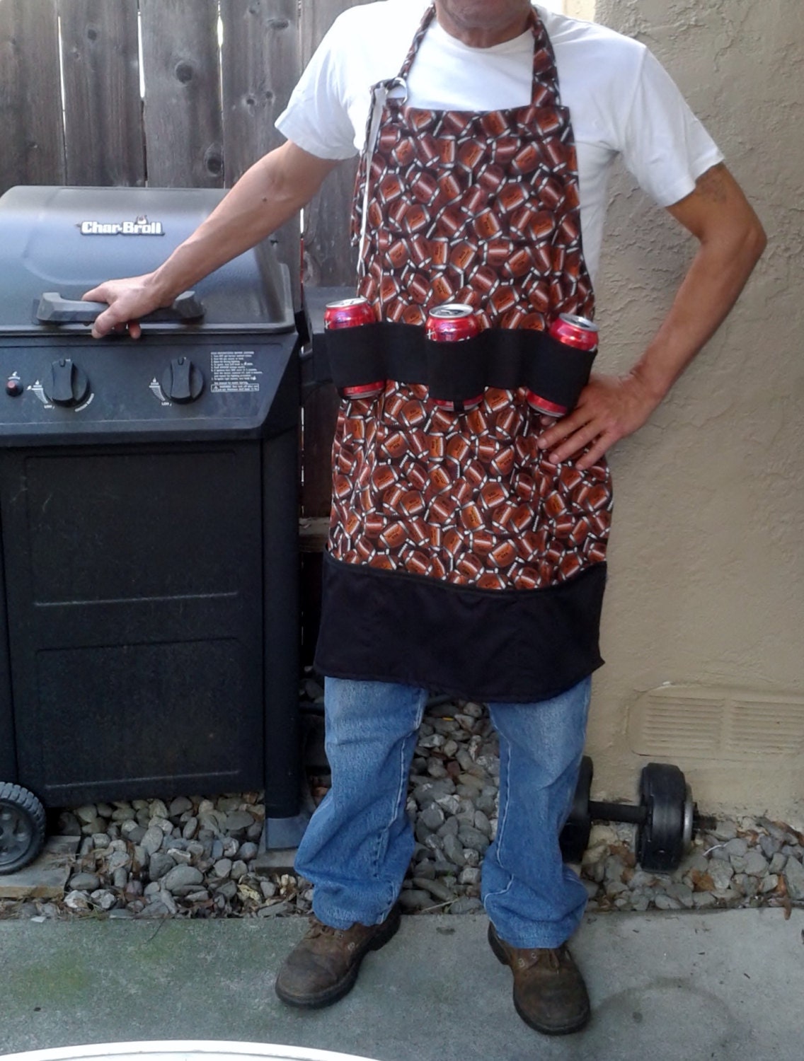 Men's Apron with Can Holders In Football Print Men's Pocket Apron  Men's BBQ Apron Men's Apron  OOAK